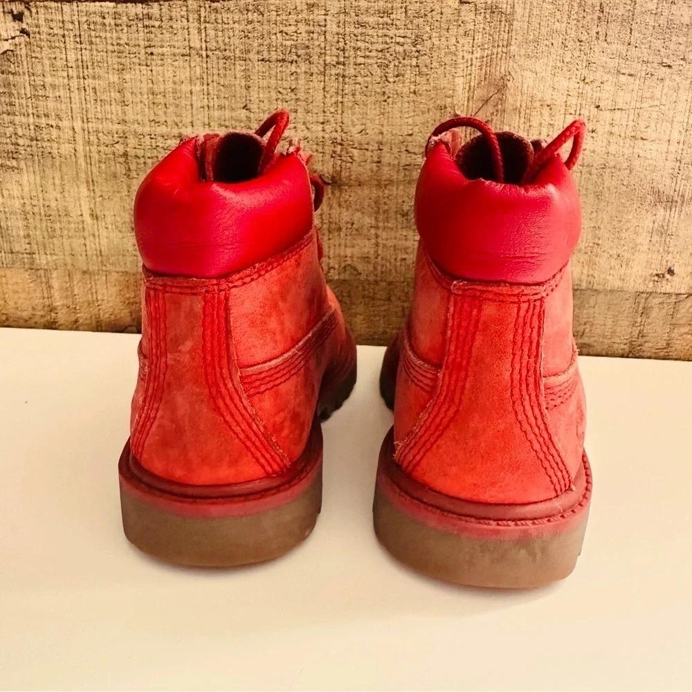 Unisex Timberland Premium Red Nubuck Waterproof Lace Up Toddler Boots